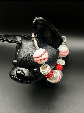 Hand Crafted Red and White Baseball Charm Bracelet
